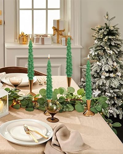 Christmas Tree Taper Candles Hunter Green Spruce Candles，Christmas Decor Decoration,Set ot 2,(Hunter Green) 10.5inch - Image 3