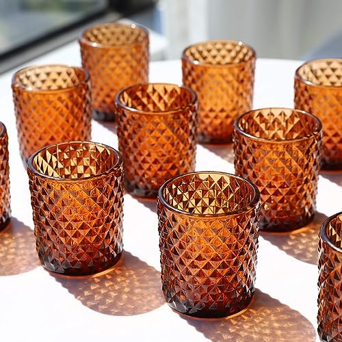 Woho 12pcs Amber Votive Candle Holder, Brown Candle Holder for Thanksgiving - Image 2