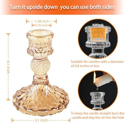 Amber Glass Candlestick Holders, Taper Candle Holders, Set of 6 - Image 3