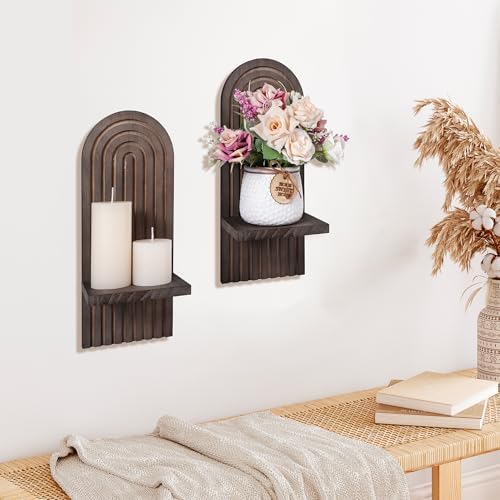 Yorkmills Sconces Wall Decor Set of 2, Wall Candle Holder Brown Wall Art - Image 5