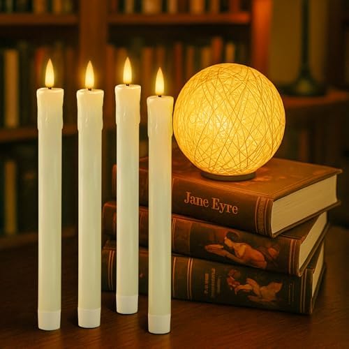 Homemory 9.6 Inches Waxy Flameless Taper Candles with Remote Timer Dimmer, Flickering LED Candlesticks, Battery Operated Window Candle for Christmas Wedding Decor, 6 Pcs Ivory Drip Taper Candles - Image 5