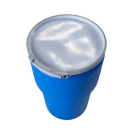 Eagle 14 Gallon Plastic Drum with Lid, Plastic Lever-Lock, 26.5"x15", Open Head Lab Pack Drum Made of Durable, Lightweight HDPE, Withstands Weather and Chemicals, Made in USA, Yellow, 1610
