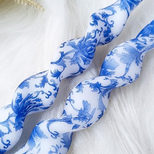 Chinoiserie Candlesticks Spiral Taper Candles - Gedengni 2pcs Blue and White Twisted Candlesticks 10 Inches Long Candle Sticks Floral Tapered Candles for Household Dinner Wedding Party (1D2T-BLUWHT) - Image 3