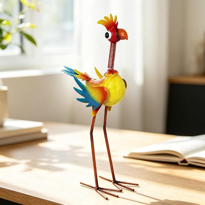 Metal Rooster Statue Outdoor Garden Decor,19" Wacky Bird Decor Yard Statue Decorations Outdoor,Funny Chicken Sculpture for Patio, Lawn, Backyard (Red+Yellow)