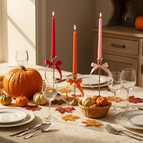 12 Pcs Pink and Orange Party Taper Candles with 3 Roll Ribbon - Image 3