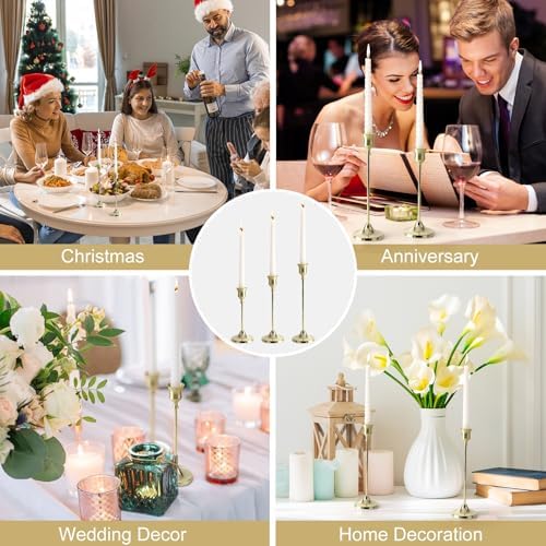 Candlestick Holders 4 Sets(12 Pcs), Gold Candle Holders with Anti-Slip Pad, Metal Taper Candle Holder, Candle Holder for Wedding Fireplace Mantel Housewarming Gift - Image 4