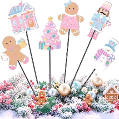 6 Pcs 12'' Pastel Gingerbread Christmas Yard Stakes Outdoor Decoration by Qeinwha