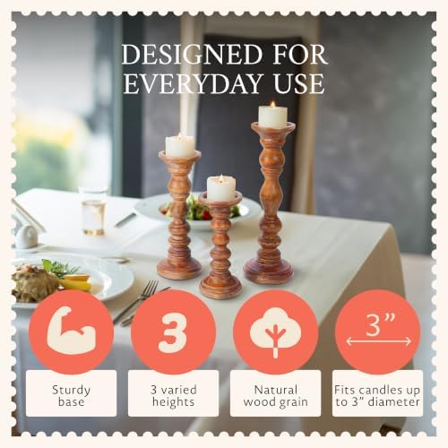 Mela Artisans Willow Mango Wood Candle Holders - Medium Polish, Set of 3 - Image 4