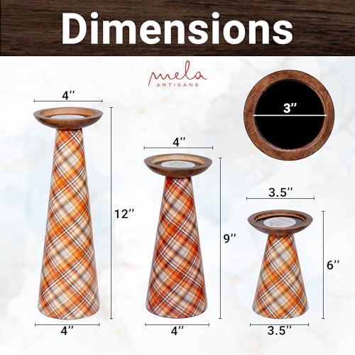Mela Artisans Ochre Metal Candle Holders - Multi Plaid, Set of 3 - Image 3