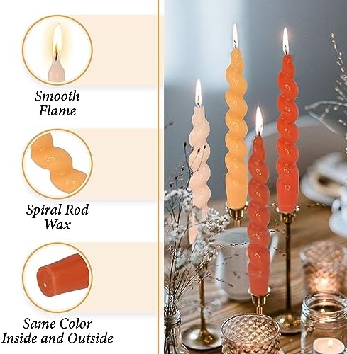 7.5 Inches Spiral Taper Candles Colorful Twisted Candle Dripless Long Candles, Handmade Candlesticks for Wedding Dinner Decor, Set of 4(Gradient Orange) - Image 3