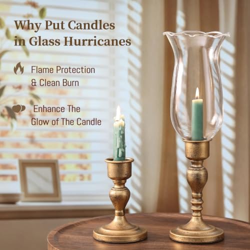 Volens Set of 2 Hurricane Glass Candle Holders with Iron Base & Glass Dome - Image 4