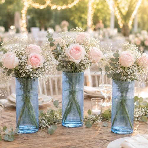 Glass Cylinder Vases, Blue, 8 Inch Tall, Set of 3 - Image 4