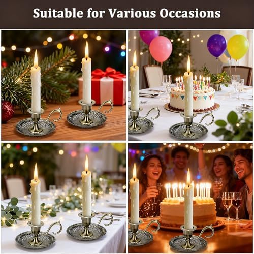 Candle Holder Candlestick Holders,2Pcs Taper Candle Holders Vintage Candlestick Holders with Handle for Party Wedding Home Decor - Image 6