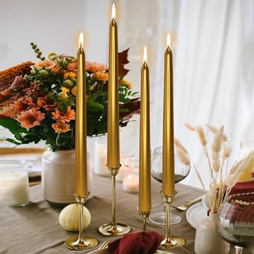 10 Inch Gold Taper Candles 4 Pack, Shiny Crimson Dinner Candles for Standard Holders, Unscented Soy Wax Long Stick Candles for Christmas Winter Wedding Holiday Table Decoration by XINAOBAOLUO