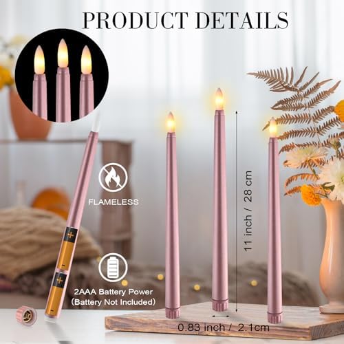 Macarrie 24 Packs Flameless Taper Candles Battery LED 11",Rose Gold - Image 3
