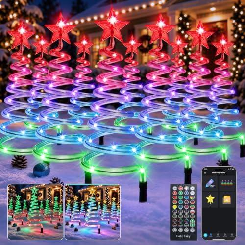 10 Pack Spiral Christmas Pathway Lights with DIY Smart Control, Multicolor by Unknown