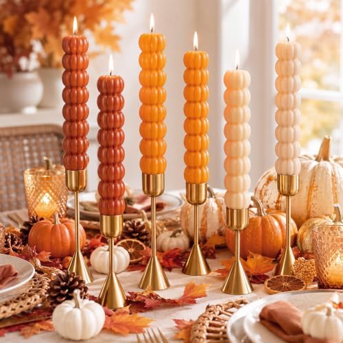6 Pcs Pumpkin Taper Candles Fall Halloween Smokeless Tapered Candles 7.16'' - Image 3