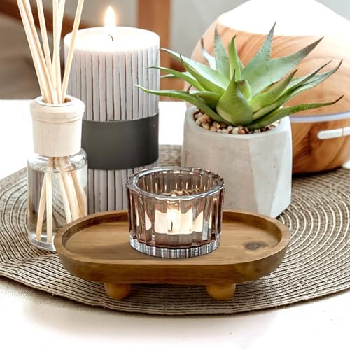 Vaveren Small Wooden Riser Wooden Pedestal for Display Tray Display Riser for Entry Table Farmhouse Kitchen Tabletop Centerpieces , Oval 11.8x19.8x4.3cm - Image 2