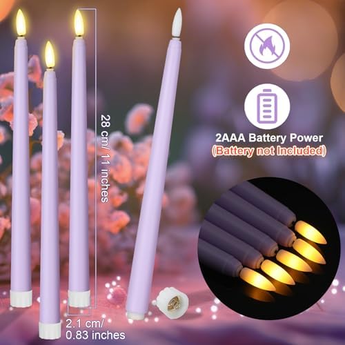 Macarrie 24 Packs Flameless Taper Candles Battery LED 11",Lavender Purple - Image 3