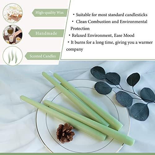 Cedar Scented Taper Candles 10'' Colored Candle Sticks Green Candles Set of 4 | Home Decor Kitchen Decor Wedding Decorations Candles - Image 3