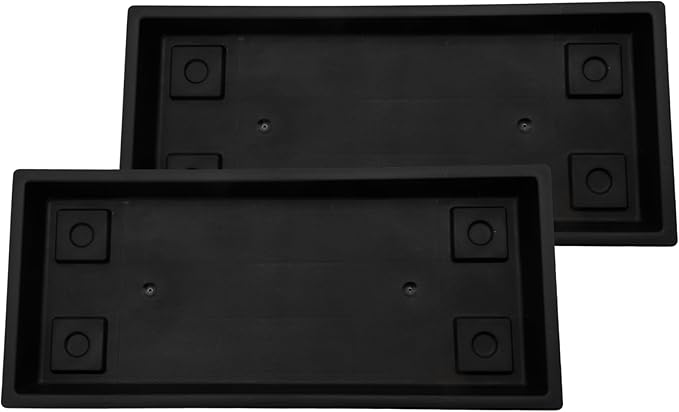 The HC Companies 29.5 Inch Venetian Rectangular Plant Saucer, Lightweight UV-Resistant Plastic Outdoor & Indoor Flower Pot Tray, 2-Pack Plant Pot Trays for Garden & Home Decor, Black
