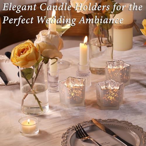 Letine 8pc Frosted White Star Tea Light Candle Holders - Mercury Glass Votive Holders for Wedding, Diwali, Fall & Holiday Decor - Elegant Starlight Vessels (2.44" Height, 1.45" Base) - Image 4