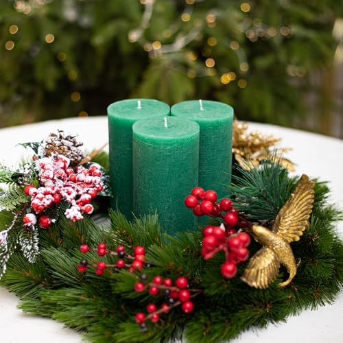 CANDWAX 3x6 Inch Green Pillar Candles Set of 3 - Large Unscented Dripless Green Candles, Rustic Decorative Style for Weddings, Special Events, Home Décor, Christmas Decorations - Image 4