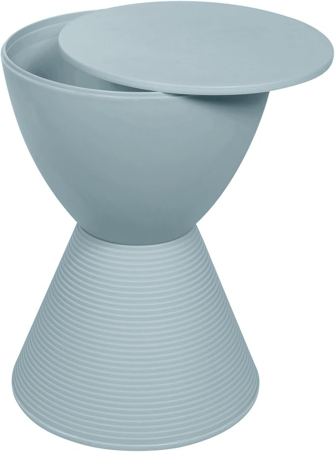 LeisureMod Modern Hourglass Side Table - ABS Shell Drum End Table with Storage for Indoor & Outdoor Use, Dusty Blue