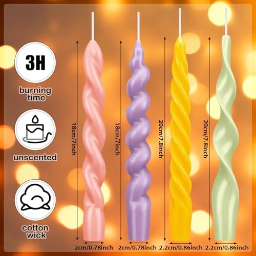 Nuanchu 4 Pcs Twisted Taper Candles,7.87 Inch,Pure,Pastel Color - Image 2