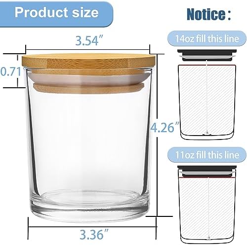 CONNOO 8 Pack 14 OZ Clear Glass Candle Jars with Bamboo Lids - Image 2