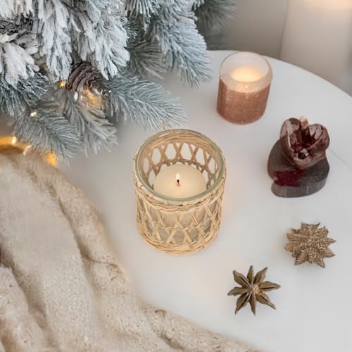Rustic Cattail Woven Tea Light Holder, Seagrass Glass Candle Holder, Table Candle Holder Decor, Vintage Candlestick Holders, Wicker Tea Light Holder, Farmhouse/Home Decor (Original Color - 2 Pack) - Image 6