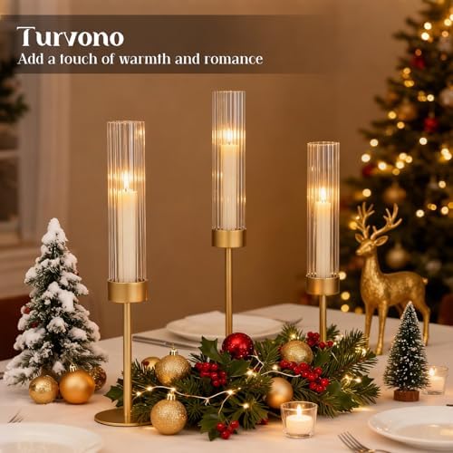 3 Pack Gold Hurricane Candle Holders for Table Centerpiece - Image 4