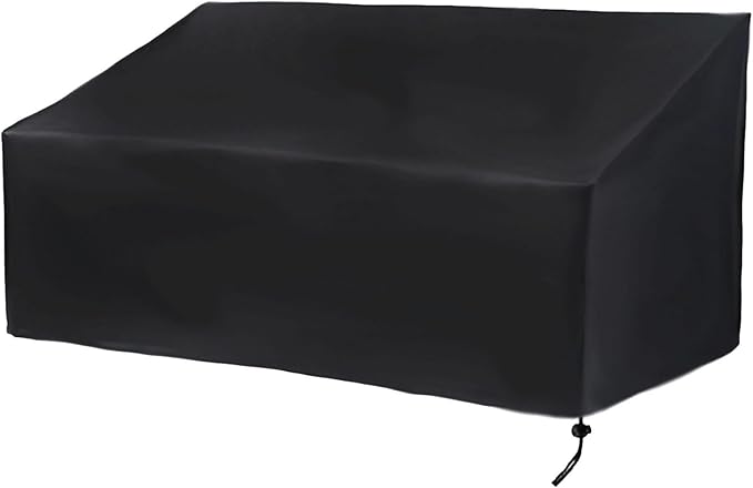 Hoypeyfiy Patio Bench Cover 52.8 x 26 x 35/24.8 Inch, Waterproof Outdoor Garden Bench Cover, Windproof Oxford Fabric Furniture Bench Cover with Drawstring and Storage Bag, Black