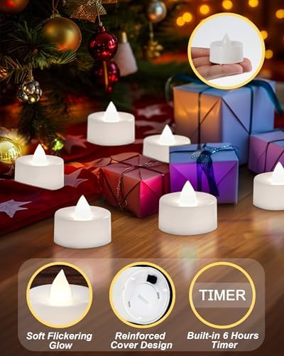 BEICHI 24Pack Battery Operated Tea Lights with Timer, 6H Timer Built-in - Image 3