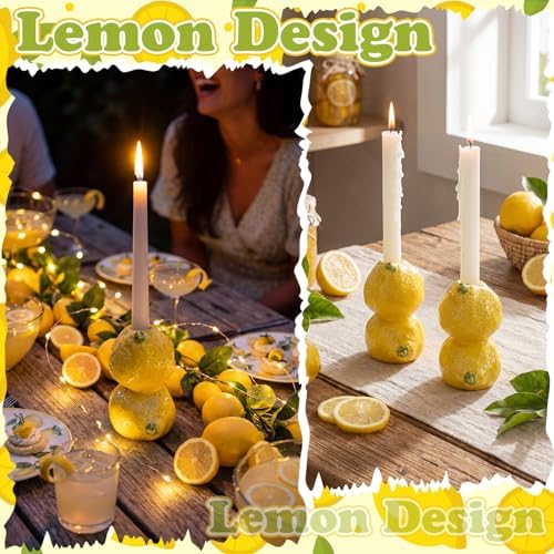 Set of 2 Lemon Taper Candle Holders Lemon Party Decorations Table Centerpiece Summer Citrus Candlestick Holders for Home Kitchen Dining Room Birthday Wedding Bridal Shower - Image 3