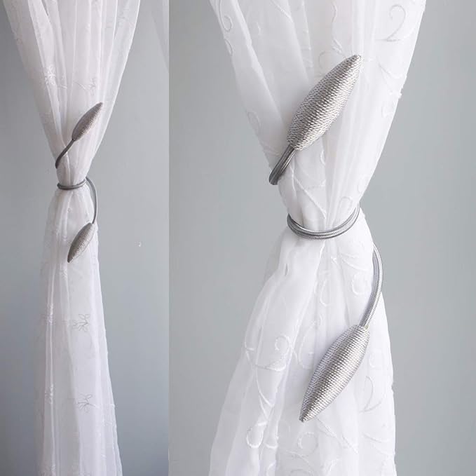 Valea Home 2 Pieces Curtain Tiebacks Clips Creative Window Drape Twist Tie Backs European Style Custom Made Curtain Holders Decorative Draperies Holdbacks, Silver Grey