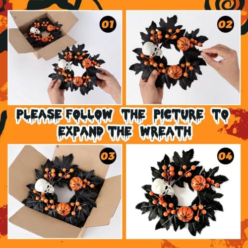 4 PCS Halloween Candle Rings Skeleton Maple Leaves Front Door Wreath - Image 4