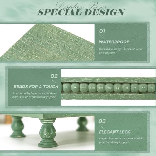 EOSAHR Wood Riser with Beaded: Pedestal Stand for Rustic Home Decor, Green - Image 6