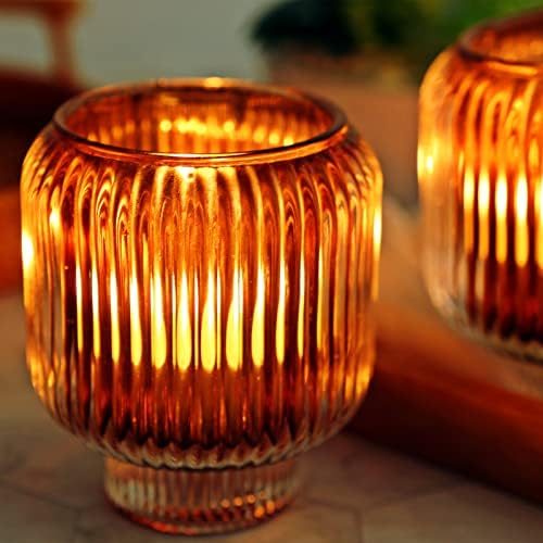 Woho 2pcs Votive Candle Holders, Amber Tealight Candle Holder for Wedding by Woho