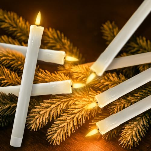 Homemory 9.6 Inches Waxy Flameless Taper Candles with Remote Timer Dimmer, Flickering LED Candlesticks, Battery Operated Window Candle for Christmas Wedding Decor, 6 Pcs White Drip Taper Candles - Image 6