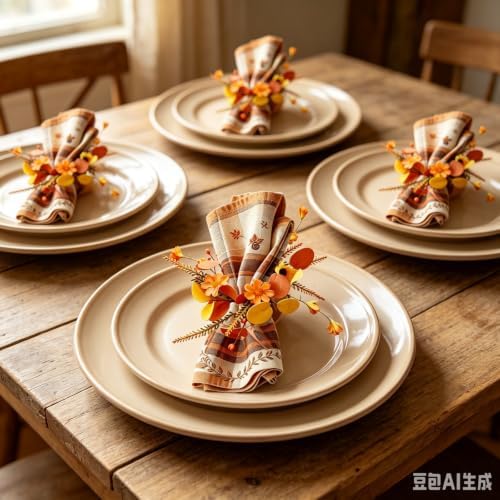 6 Pcs 1.38" Mini Fall Taper Candle Rings Wreaths Small Artificial with Autumn Leaves Flowers Wheat Stems Berries Taper Candle Holder Wreath for Thanksgiving Harvest Day Home Candlesticks Table - Image 6
