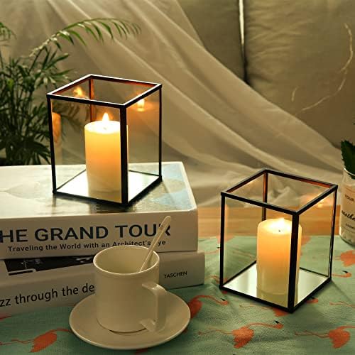 Phosphor Set of 6 PCS Small Glass Hurricane Camdle Holder, Black Candle Holder for Wedding, Party, Holiday. - Image 6
