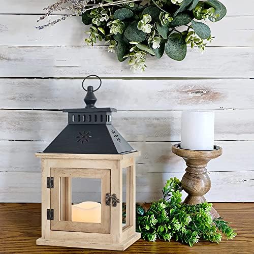 NEEDOMO 13" Farmhouse Decor Wooden Candle Lantern Indoor, Large Table Centerpiece Lanterns Decorative Outdoor, Hanging Rustic Candle Holders for Shelf Wedding Living Room Patio - Image 6