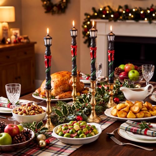 Nuanchu 4 Pcs Xmas Streetlights Shaped Taper Candles Winter Table Decor - Image 2