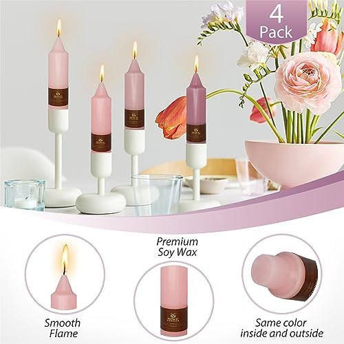 Short Taper Candle Colored Candlesticks - 5inches Colorful Tapered Candles Pink Candle Sticks Dripless Wax Candle for Home Décor Weddings Festive Dinner Party (7D4PC-PINKGRA) - Image 3