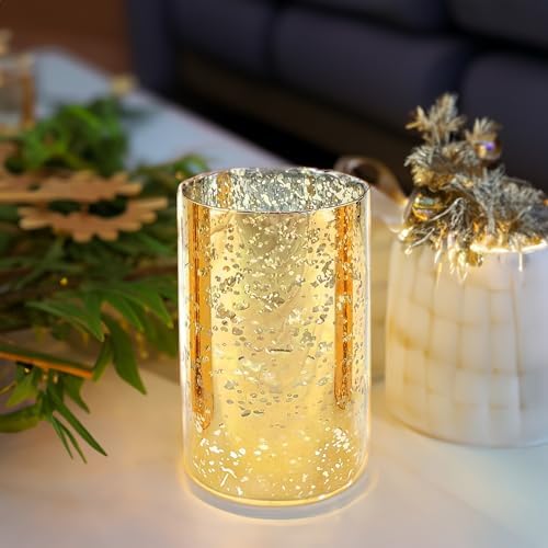 WGVI Hurricane Candle Holder Sleeve, W: 4", Ht: 6", Gold Speckled Glass Cylinder Open Both Ends, Chimney Tube Shade, 6 Piece - Image 5