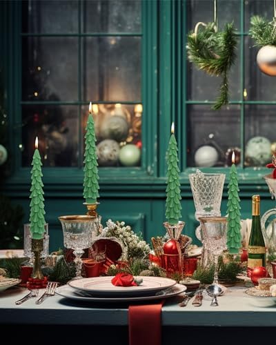 Christmas Tree Taper Candles Hunter Green Spruce Candles，Christmas Decor Decoration,Set ot 2,(Hunter Green) 10.5inch - Image 4