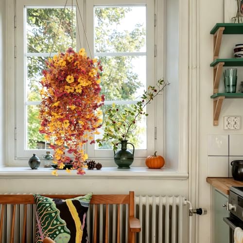 RECUTMS 3PCS Artificial Fall Hanging Flowers Fake Mums for Outdoors - Image 6