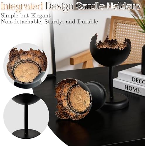 Metal Modern Candleholders in Eggshell Design, 2PCS, S+L, Black - Image 4