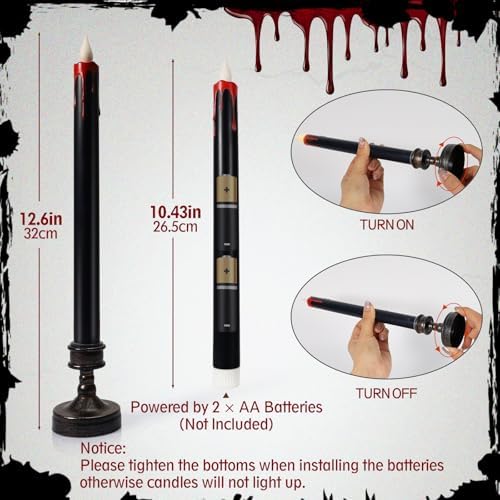 8 Pack Black Halloween Candles,Flameless Bleeding Taper Candles with Base - Image 2